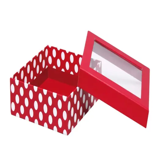 Pack/3: Red & White Dots Window - Rigid Gourmet Gift Box - 7-1/2 x 7-1/2 x 2" {1}