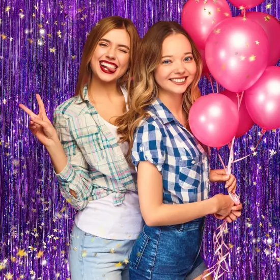Purple Metallic Tinsel Foil Fringe Curtains, 2 Pack 3.3x8.3 Feet Party Streamer for Birthday Party Decorations, Halloween Decor, Foil Curtain Backdrop for Bachelorette Party {5}