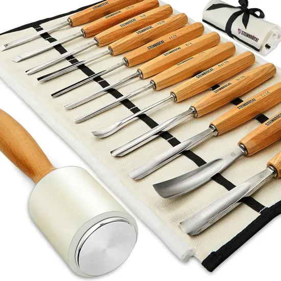 Wood Carving Kit, Wood Carving Tools Set of 12 Chisels and Wood Mallet with Canvas Case Gouges, Wood Whittling Kinves Kit, Wood Carving Knife Set, Woodworking Chisel Set for Beginners, Professionals {1}