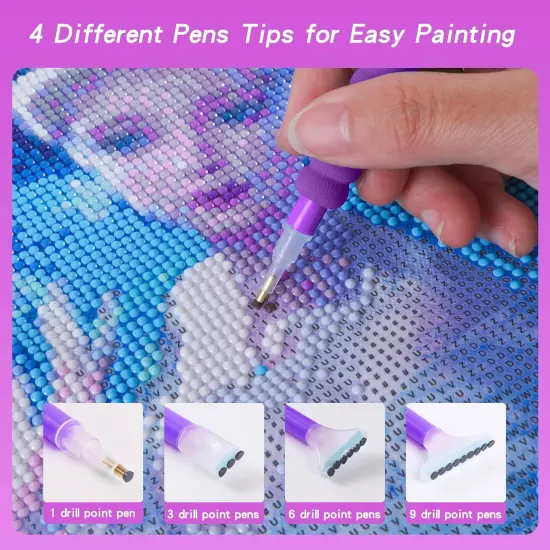55PCS Diamond Art Accessories Tools Multiple Sizes Diamond Painting Kits with Diamond Art Pens Sleeves Tweezers Glue Label Ziplock Diamond Correction for Adults (Purple 55PCS) {5}