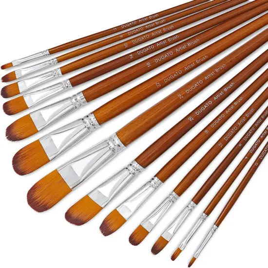 Artist Filbert Paint Brushes Set 13pcs, Soft Anti-Shedding Nylon Hair Wood Long Handle for Acrylic Oil Watercolor Gouache Paint by Numbers (13pcs) {1}