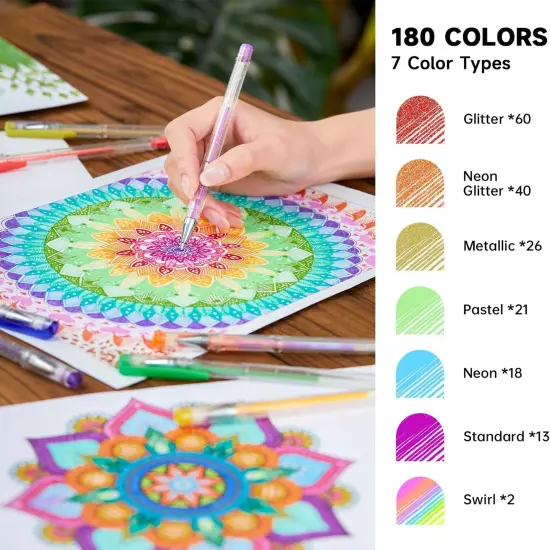 360 Pack Gel Pens Set, 180 Colors Gel Pen Set Plus 180 Color Refills Perfect for Adult Coloring Books Doodling Drawing Art Markers {3}