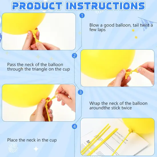 50 Pieces Plastic Balloon Sticks 13 inch Reusable Balloon Holder and Cup for Birthday Graduation Prom Wedding Anniversary Party Decoration Supplies (Yellow) {3}