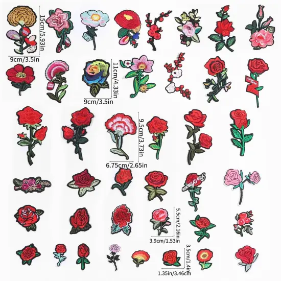 60pcs Random Assorted Flowers Sewing on/Iron on Patches, Embroidered Sew Applique Repair Patches for Jeans, Jackets, Backpacks and Clothes DIY Patches {1}