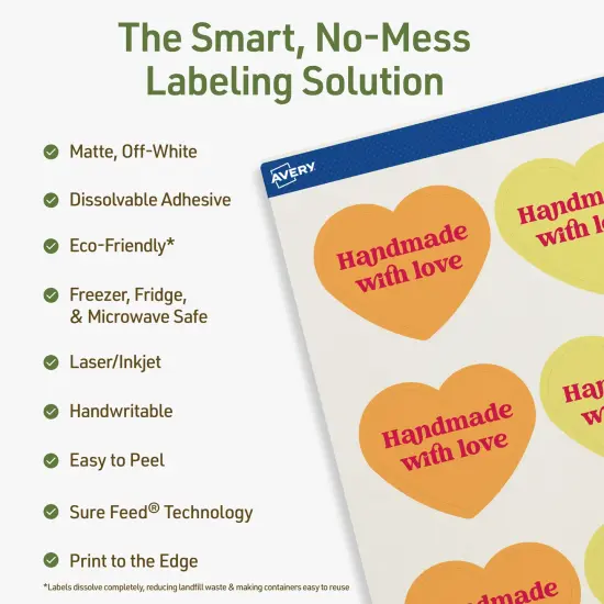 Avery Dissolvable Labels, 2-9/32" x 1-27/32" Heart {2}