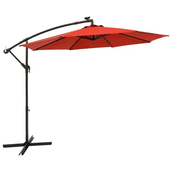 Costway 10 Ft Patio Solar LED Offset Umbrella 40 Lights Crank Cross Base {8}