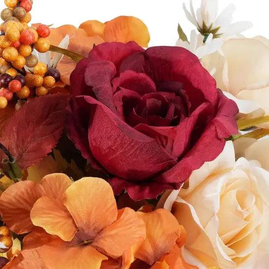 Artificial Fall Roses Large Silk Bouquets with Hydrangea {4}