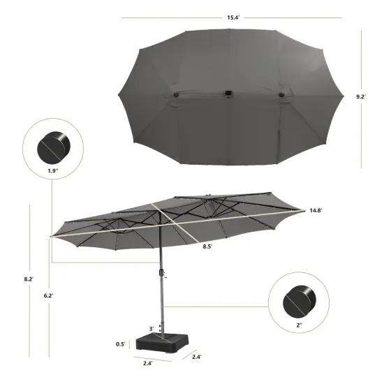 Costway 15Ft Patio Double-Sided Solar LED Market Umbrella Crank Base Beige/Tan/Orange/Burgundy/Gray/Turquoise {3}