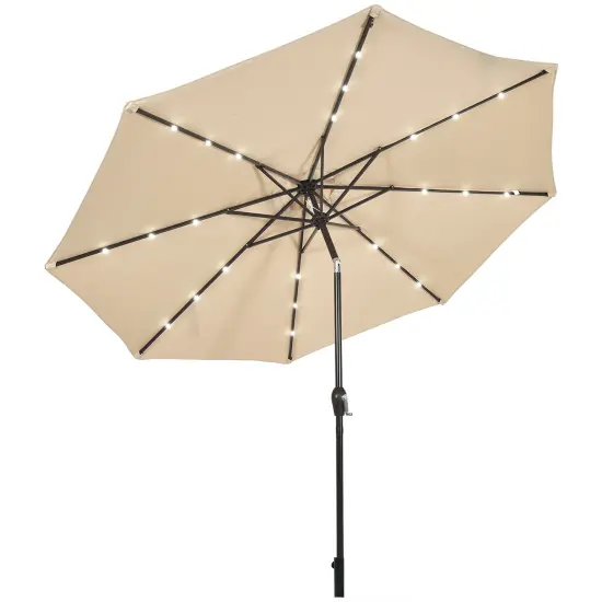 Costway 10' Solar LED Lighted Patio Market Umbrella Shade Tilt Adjustment Crank Tan/Beige/Blue/Navy/Burgundy/Gray {11}