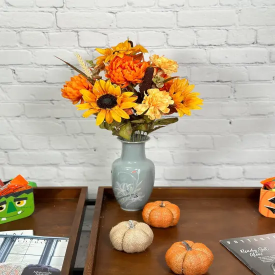 Set of 2 - 8 Stems Artificial Fall Mums Sunflowers - Gold Orange {3}