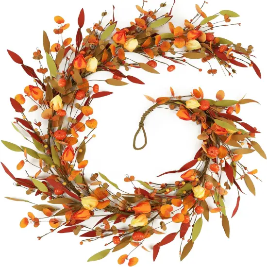 Fall Decor, Fall Garland, 6FT Autumn Eucalyptus Leaves Pumpkin Harvest {1}