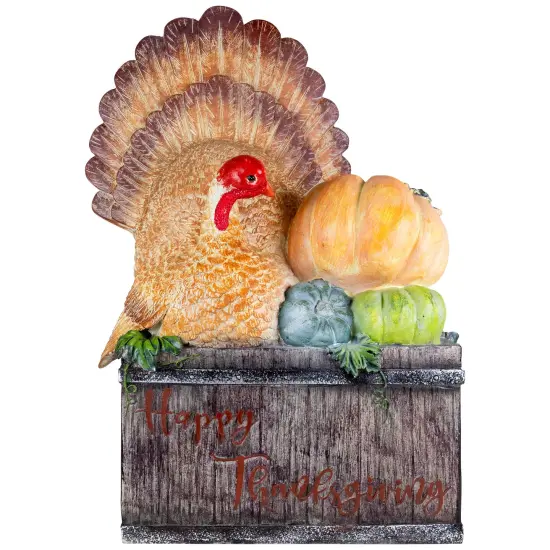 Northlight Happy Thanksgiving Turkey and Pumpkins Box Figure - 20.25" Orange {3}