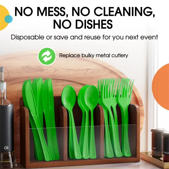 Party Solids 100 Pcs Disposable Utensils &ndash; Heavy Duty Plastic Cutlery Set &ndash; Premium Plastic Forks, Spoons or Knives for Parties, Events, Catering & Tableware Supplies by Exquisite {4}