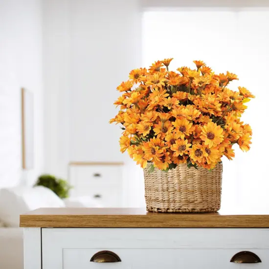 7 Bundles Artificial Fall Mum Flowers (Orange) {4}