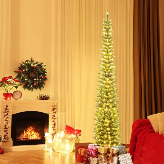 Costway 5/6/7/99 FT Pre-Lit Pencil Christmas Tree with 400 LED Lights & 699 Branch Tips Party {2}