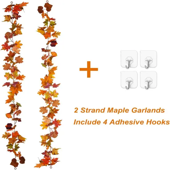 2 Pack Fall Maple Garland - 5.9ft/Piece Artificial Fall Foliage Garland {5}