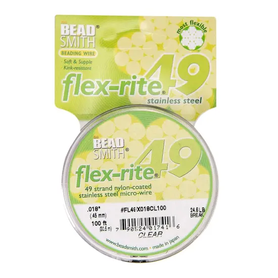 The Beadsmith Flex-Rite Beading Wire - Stainless Steel Micro Flexible Wire, 49 Strand, Clear Color, .018" Diameter, 100-Foot Spool, Nylon Coated {6}