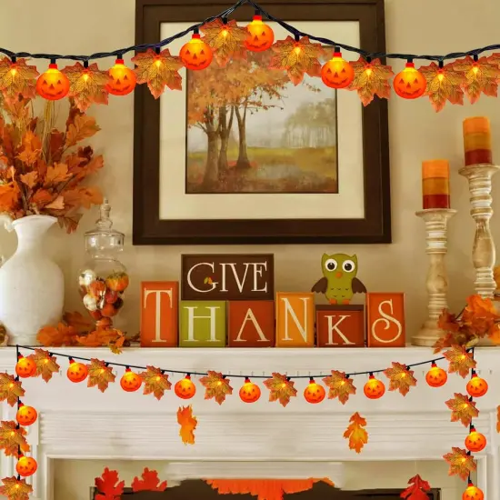 Red Maple Leaf with Pumpkin LED Lights - Pumpkin Leaf Lights {3}