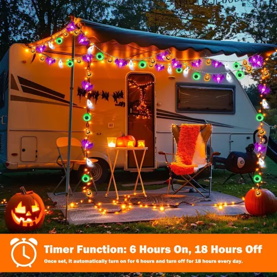 Pumpkin Bat Ghost Eyeball - Halloween Lights String {2}