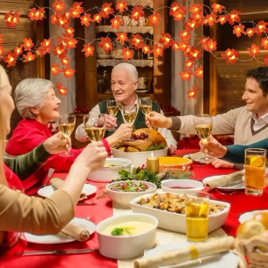 6 Pack Fall Decor Enlarged Maples Leafed Fall Decorations-60Ft 120LED Battery Operated {3}