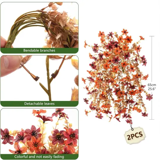 2 PCS Fall Artificial Mums Hanging Flowers (Orange Brown) {2}