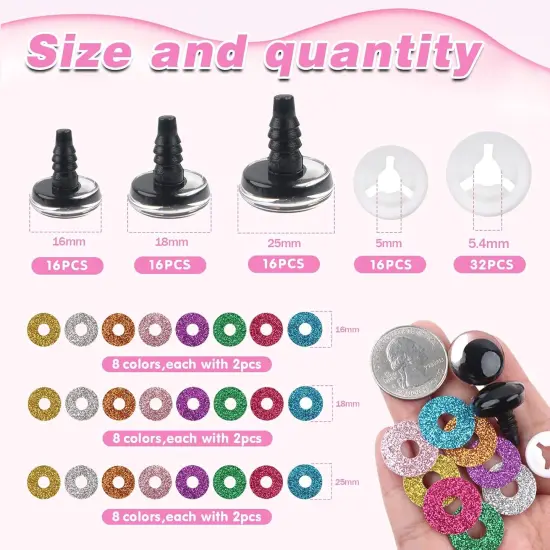 48 Set Glitter Plastic Safety Eyes for Amigurumis 16mm 18mm 25mm {2}