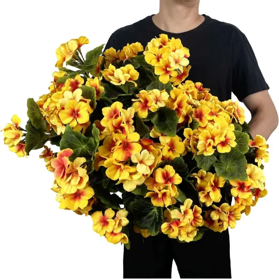 Pack of 4 - Artificial Geraniums Bush Flower - Yellow {1}