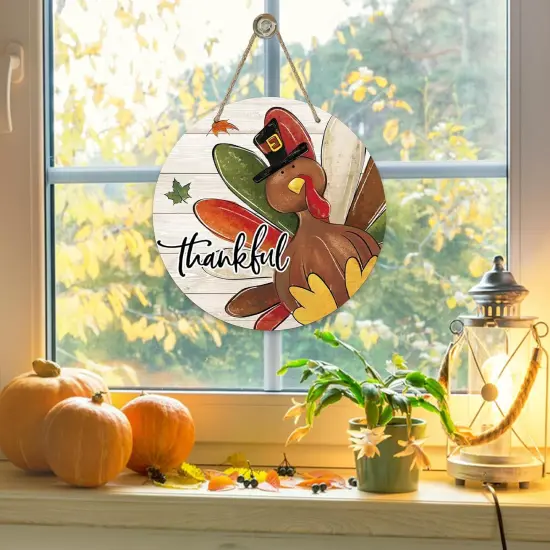 Thanksgiving Thankful Turkey Sign for Front Door Decor {4}