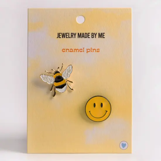 Bee and Happy Face Enamel Pins 2 Pack {1}