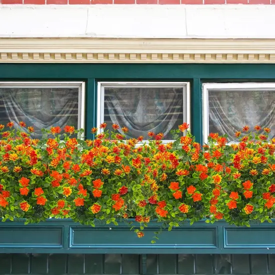 10 Bundles Artificial Fake Flowers - (Orange-Eucalyptus) {5}