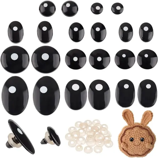 11 Styles Craft Eyes Black Stuffed Crochet Eyes Kawaii Eyes with 110PCS Washers, Oval/Flat Round {1}