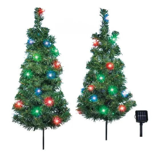 Collections Etc Solar Christmas Trees Set with Multicolor Lights {2}