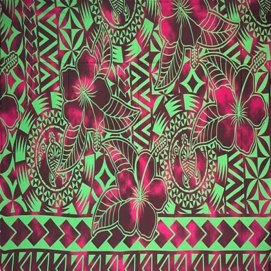 1 Sarong Hibiscus Sea Turtle Polyester Sarong, Traditional Polynesian Tattoo Design, 72" x 45" Navy Blue & R {5}