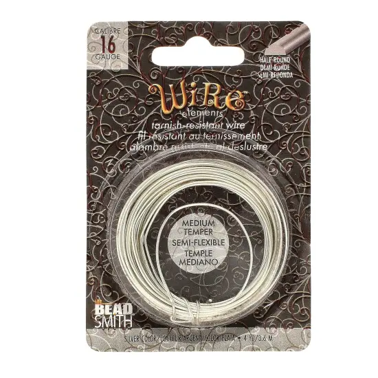 The Beadsmith Half-Round Craft Wire - Medium Temper Beading Wire, Silver Color, 16 Gauge, 4 Yards {6}