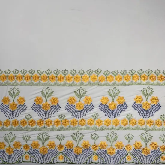 1 Yard Hibiscus Double Border Embroidered Polyester Fabric 56 Inch Width {2}