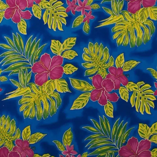 1 Yard Hibiscus Plumeria Monstera Palm Leaves Glitter Polyester Fabric, Tropical Print, Durable, 36in L x 60in W Purple {3}