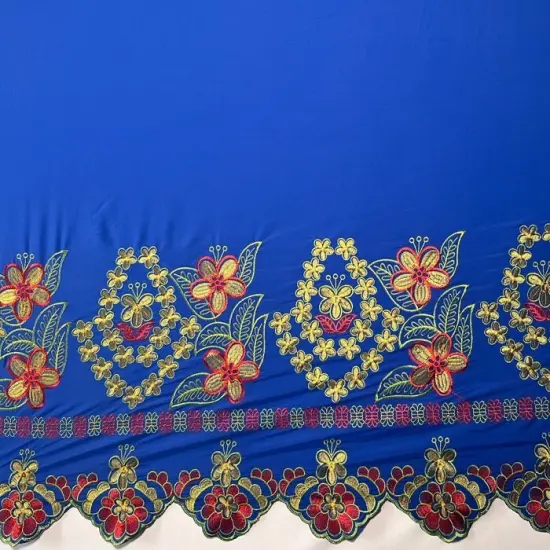 1 Yard Floral Embroidered Border Polyester Fabric 56 inches width, Durable & Elegant Textile Red {3}