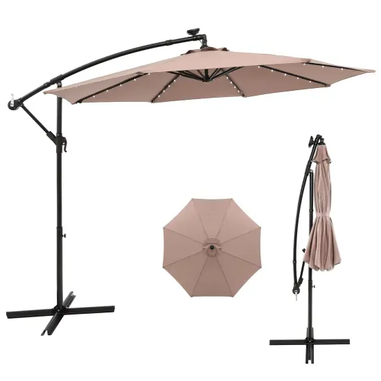 Costway 10 Ft Patio Solar LED Offset Umbrella 40 Lights Crank Cross Base {9}
