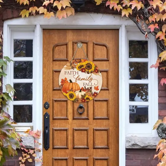 Faith Family Fall Pumpkin Sunflower Front Door Sign {3}