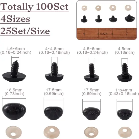 100Sets Black Plastic Safety Noses Crafts with Washers {3}