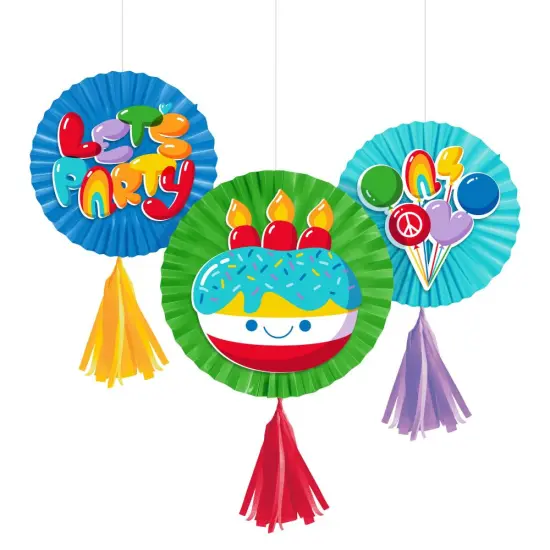 Bubbly Birthday Paper Fans w/ Tassels (3/Pkg) {1}