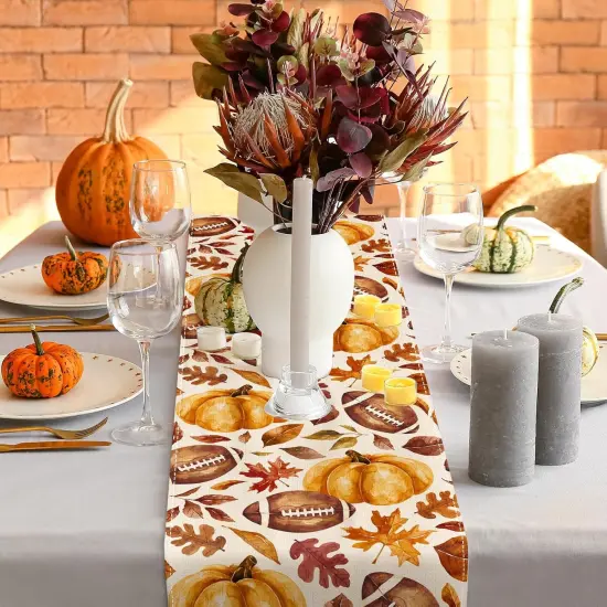 AnyDesign Fall Table Runner Pumpkin Football Maple Leaves, 13 x 72 Inch {3}