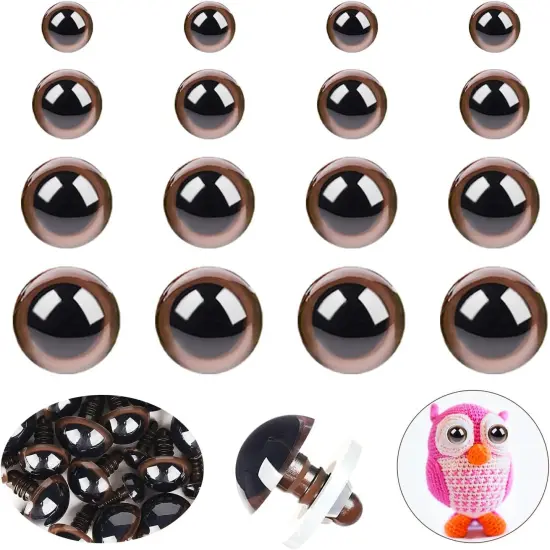 40pcs Safety Eyes for Amigurumi with Washers 10/12/16/18mm Brown Plastic {1}