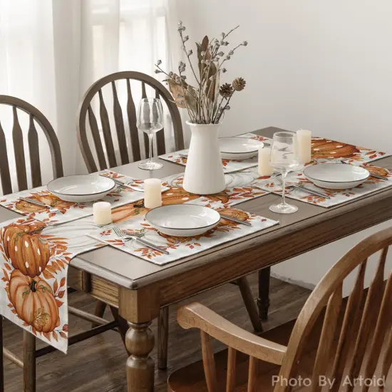 Set of 4 - Buffalo Plaid Polka Dot Pumpkins Leaves Fall Placemats {4}