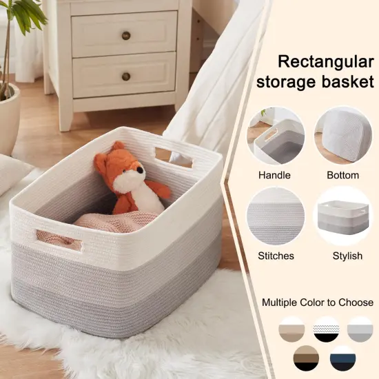 Large Blanket Basket, 22&rdquo;x17&rdquo;x12&rdquo; Rectangle Woven Baskets, Nursery Blanket Storage Living Room, Toy Storage With Handle, Large Baskets for Organizing-Gradient Grey {4}