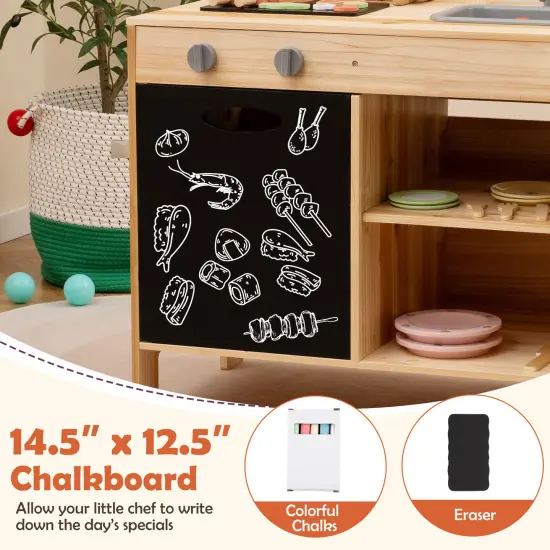 Wooden Barbecue Grill Playset with Chalkboard and Sink and Cabinet-Natural {7}