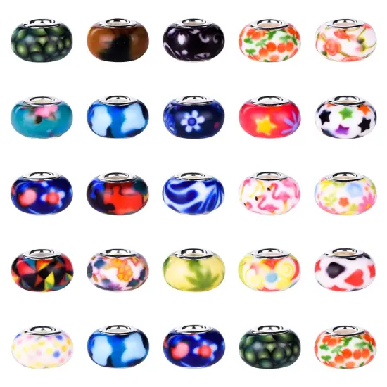 120 Pieces Assorted European Craft Beads Large Hole Lampwork Spacer Beads Colorful European Beads for DIY Necklace Bracelet Jewelry Making (Out Flower) {6}