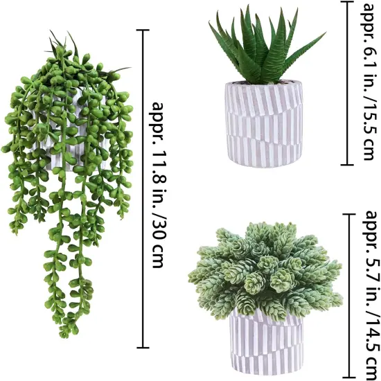 3-Pack Artificial Succulents &ndash; Stylish Greenery in Gray Geometric Pots {2}