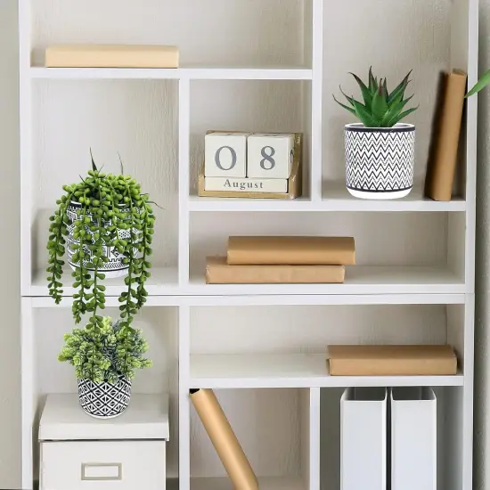 3-Piece Artificial Succulent Set &ndash; Modern Greenery in Black Geometric Pots {3}