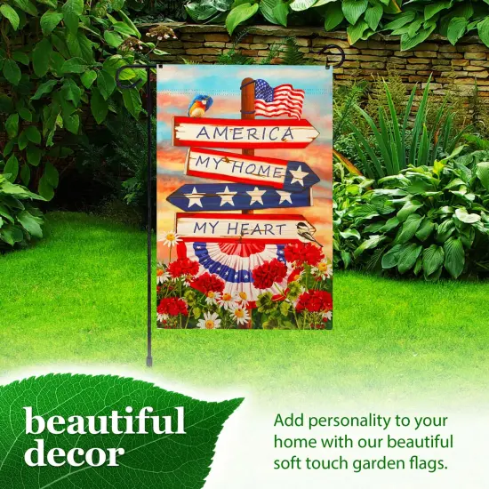 G128 Combo Pack: Garden Flag Stand 36x16IN & Garden Flag America My Home My Heart Printed 12x18IN Double Sided {6}